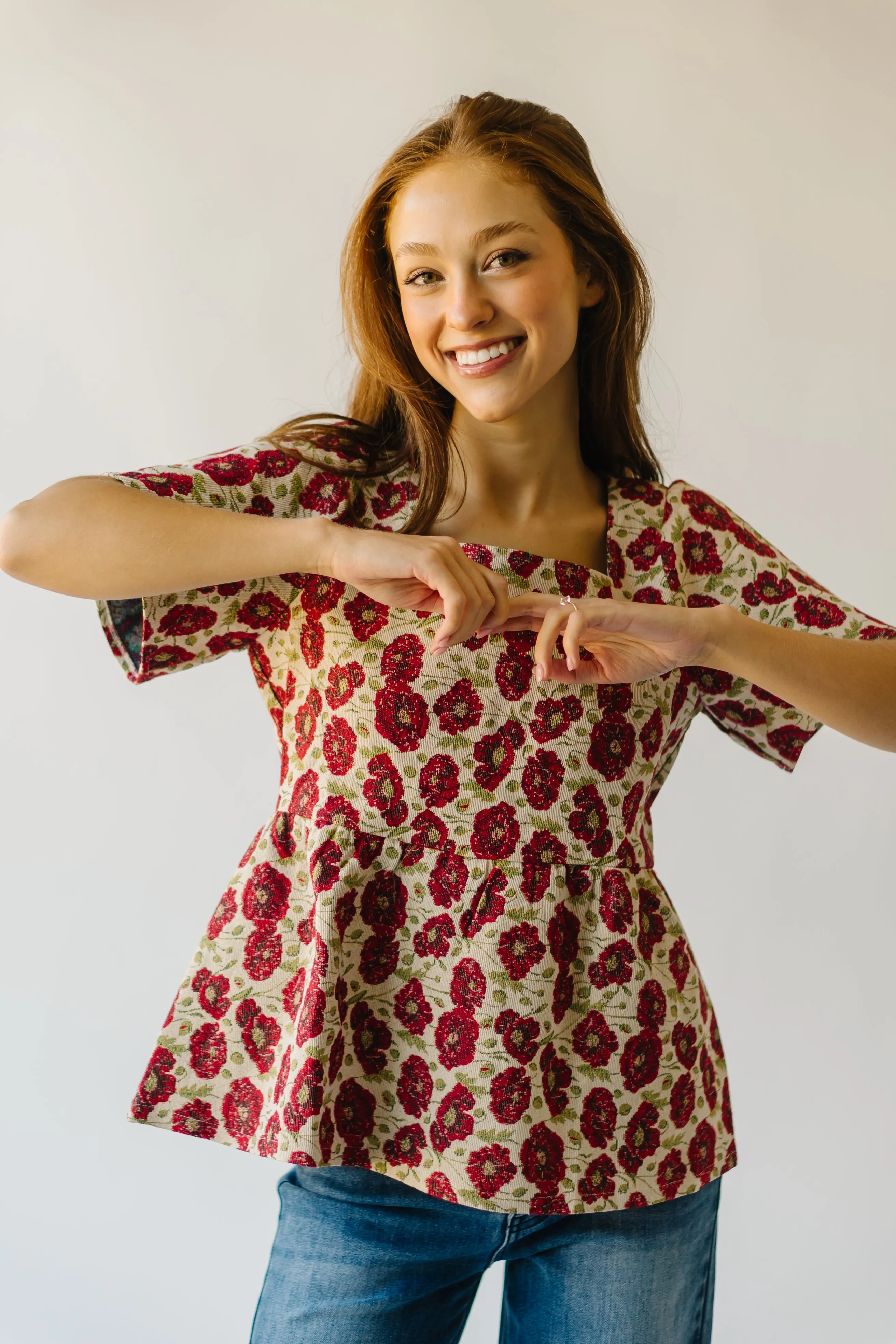 The Callister Floral Woven Blouse in Red Multi