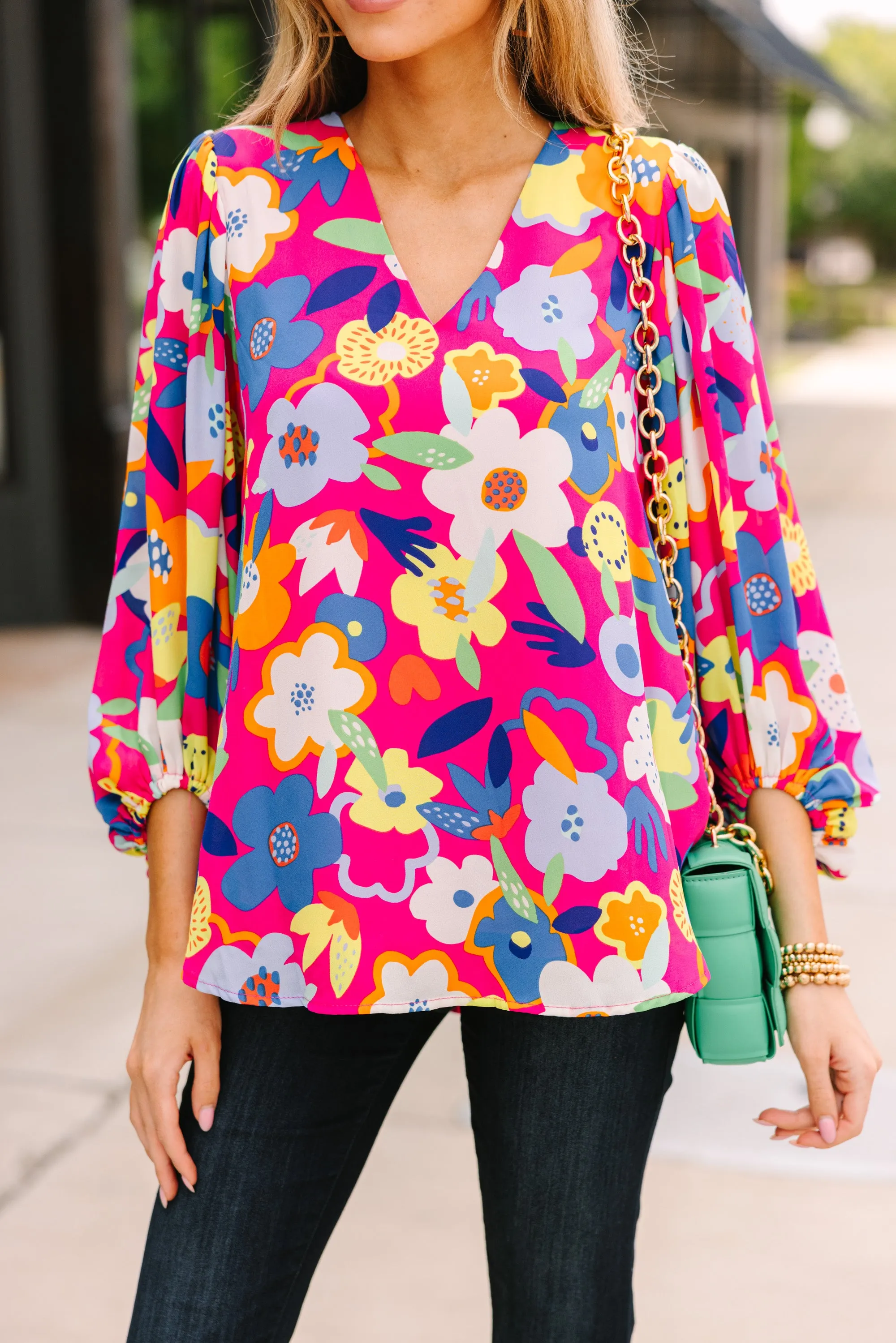 The Serena Fuchsia Pink Floral Blouse