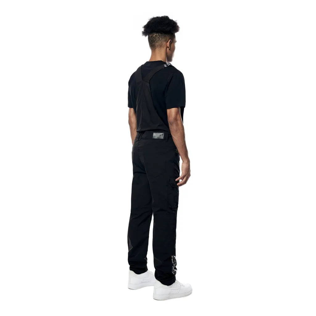 Tonal Color Block Windbreaker Utility Overalls - Black