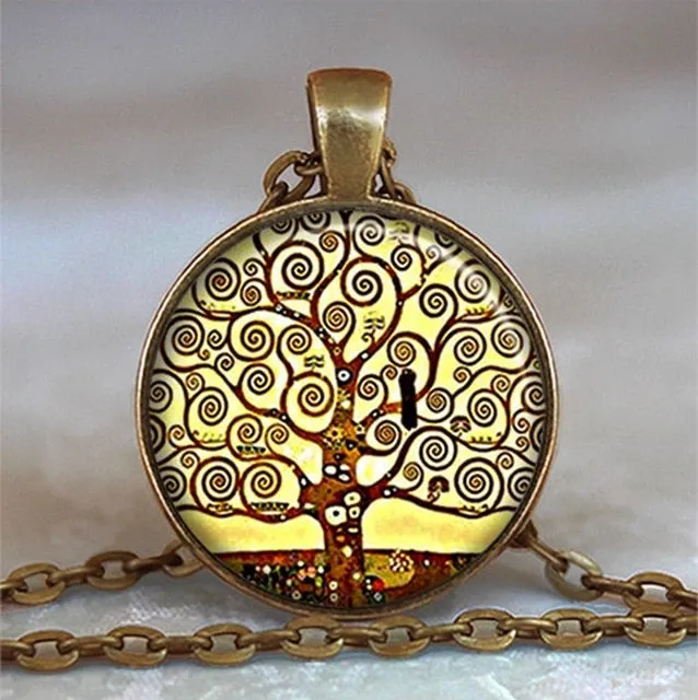 Tree Of Life Glass Cabochon Statement Necklace & Pendant Jewelry