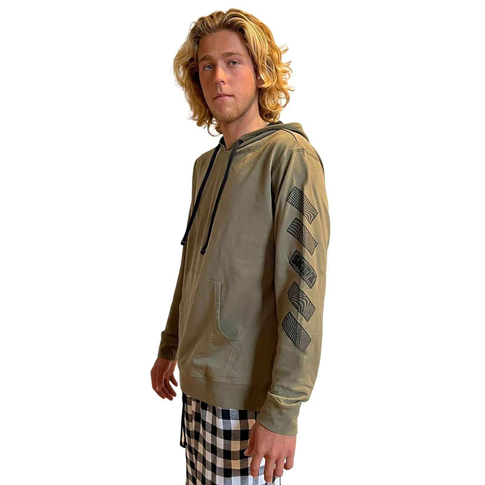 Trippy Check Pullover Hoodie - Military Green