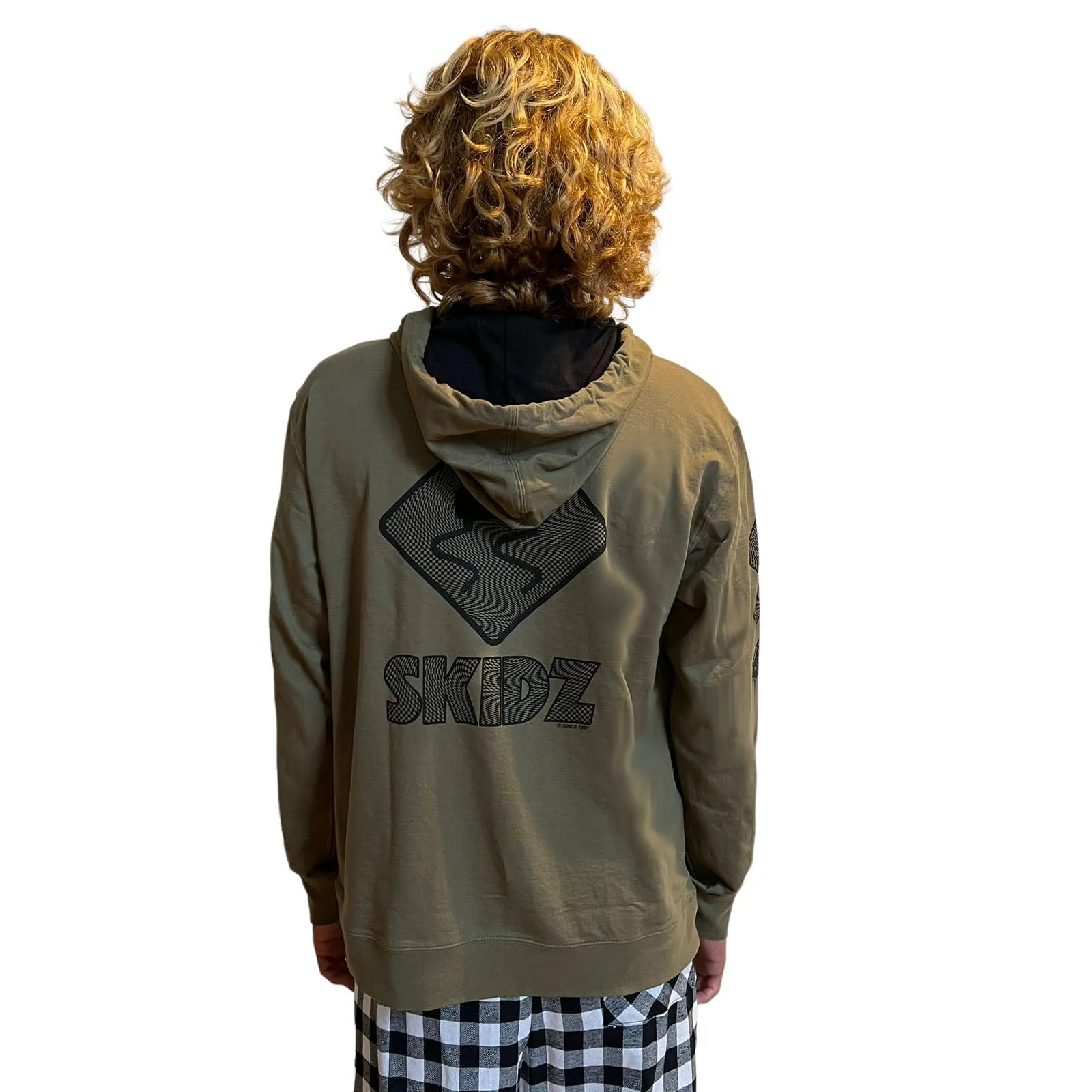 Trippy Check Pullover Hoodie - Military Green