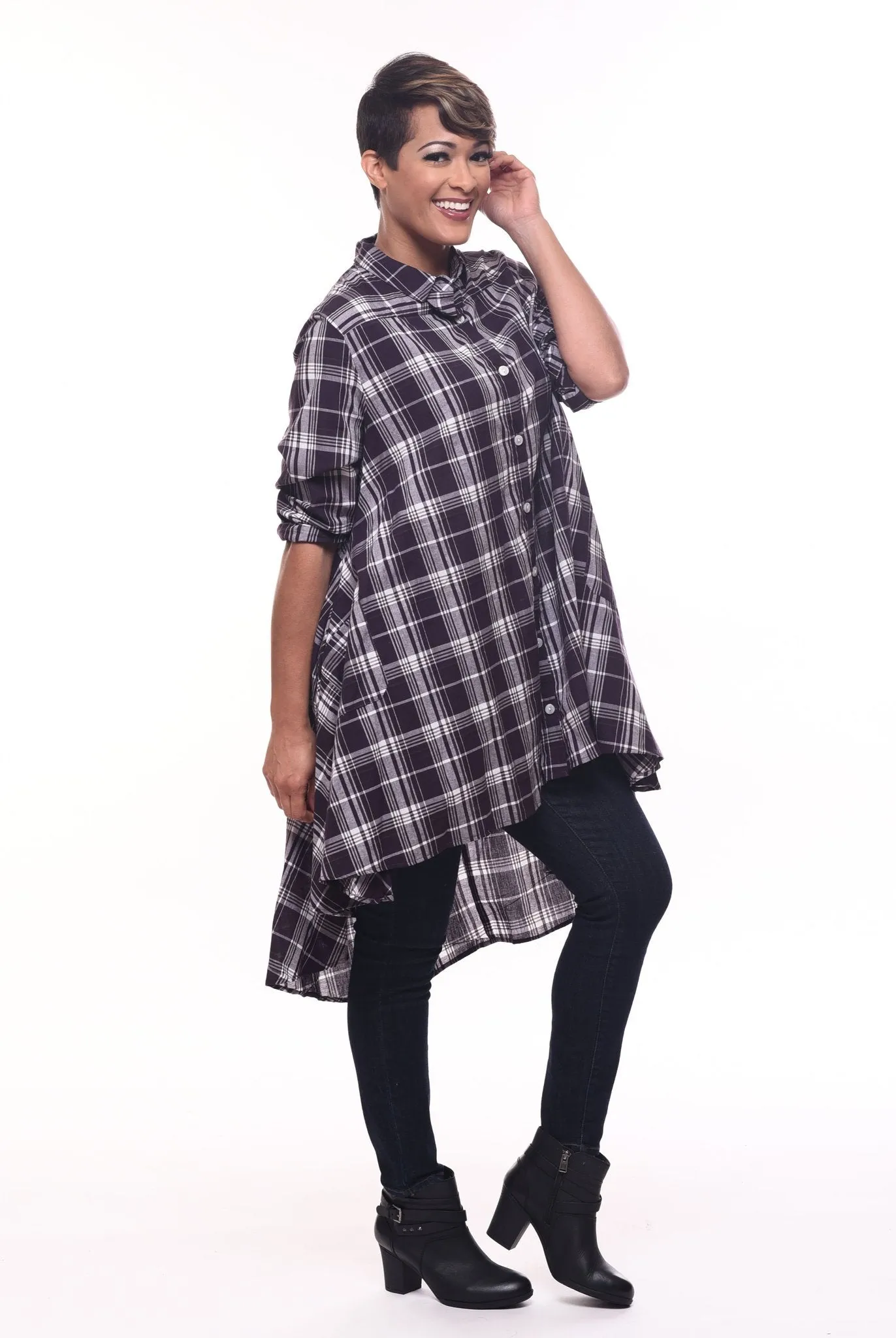 Tulip Plaid Cotton Shirt Lagenlook Boho Resort  XL Sml-2x