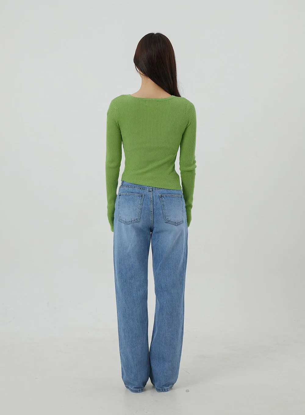 Unbalanced Ribbed Knit Button Cropped Top OJ319