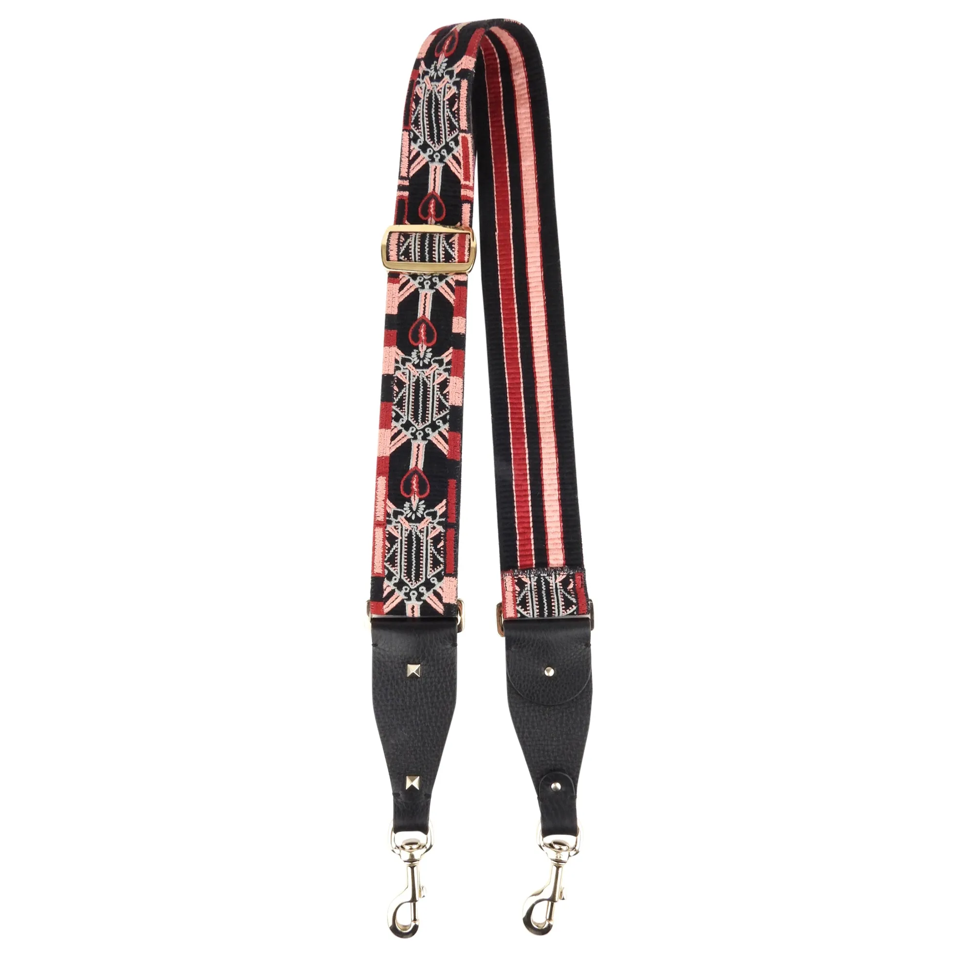 Valentino Multicolor Pink, Red and Black Embroidered Rockstud Guitar Bag Strap