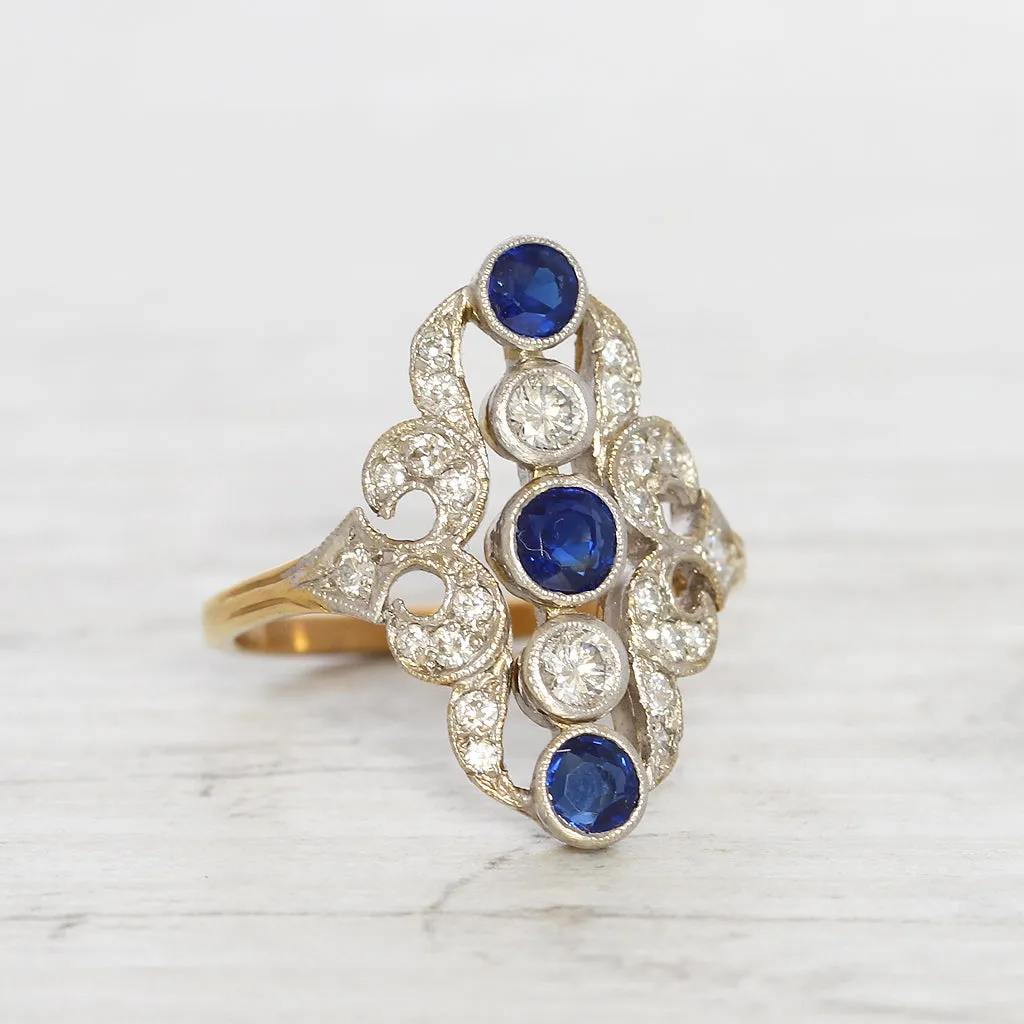 Vintage Sapphire and Diamond Ornate Panel Cluster