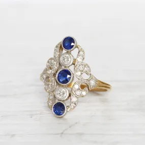 Vintage Sapphire and Diamond Ornate Panel Cluster