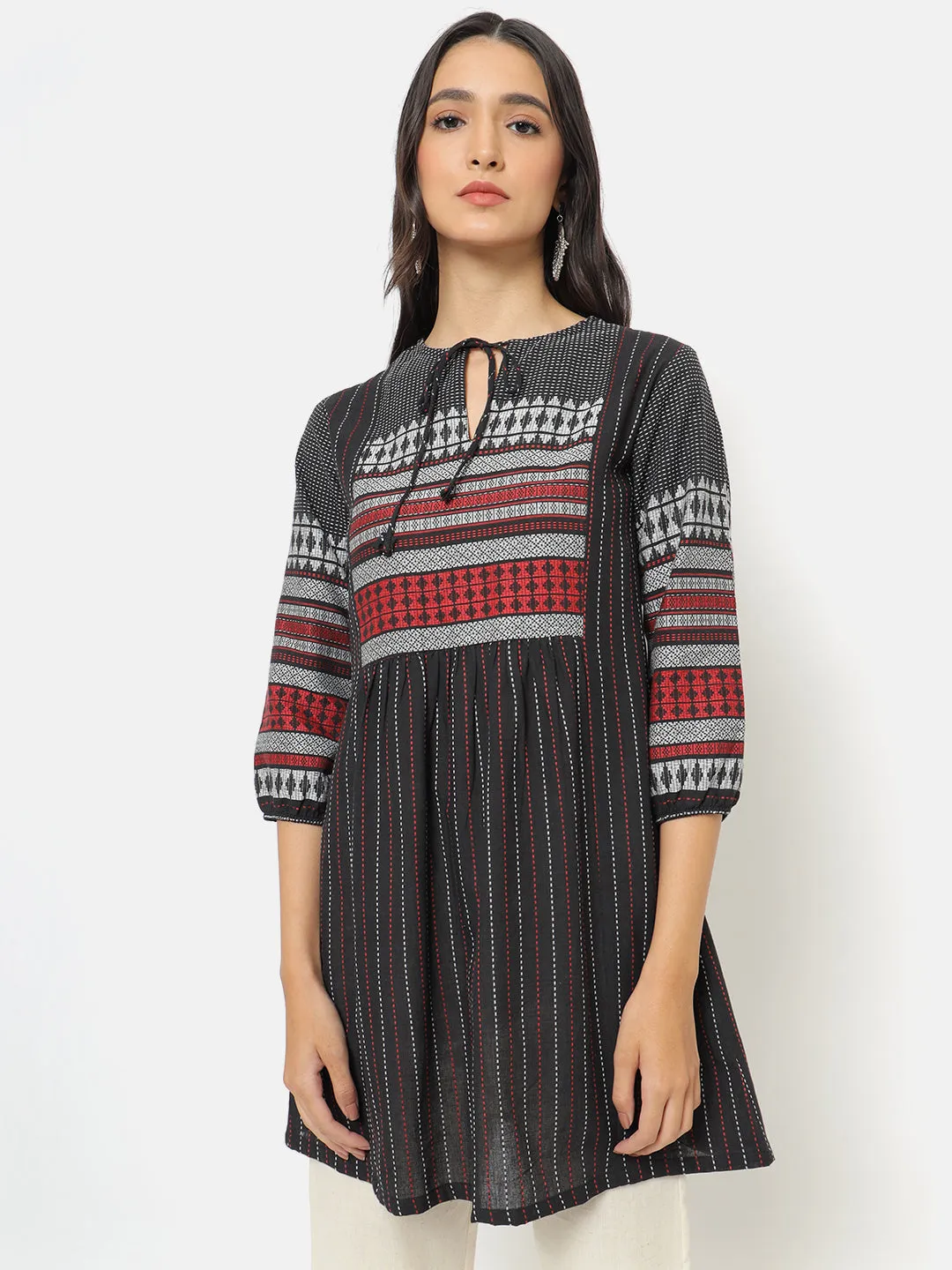 Weaves of South Front Neck Tie-up Tunic