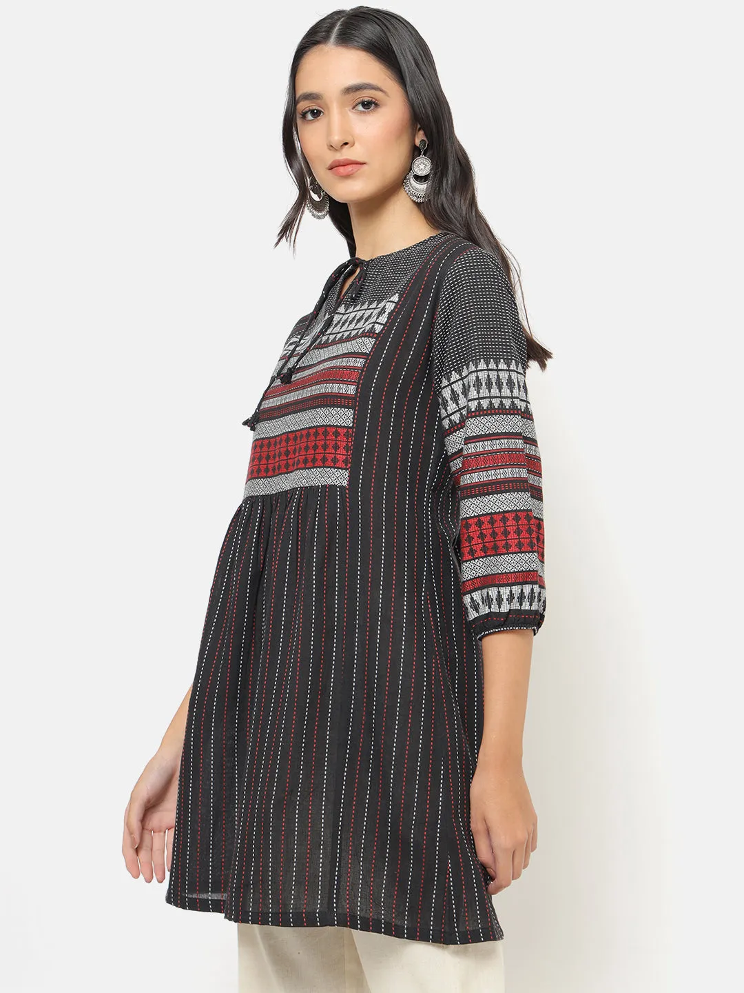 Weaves of South Front Neck Tie-up Tunic