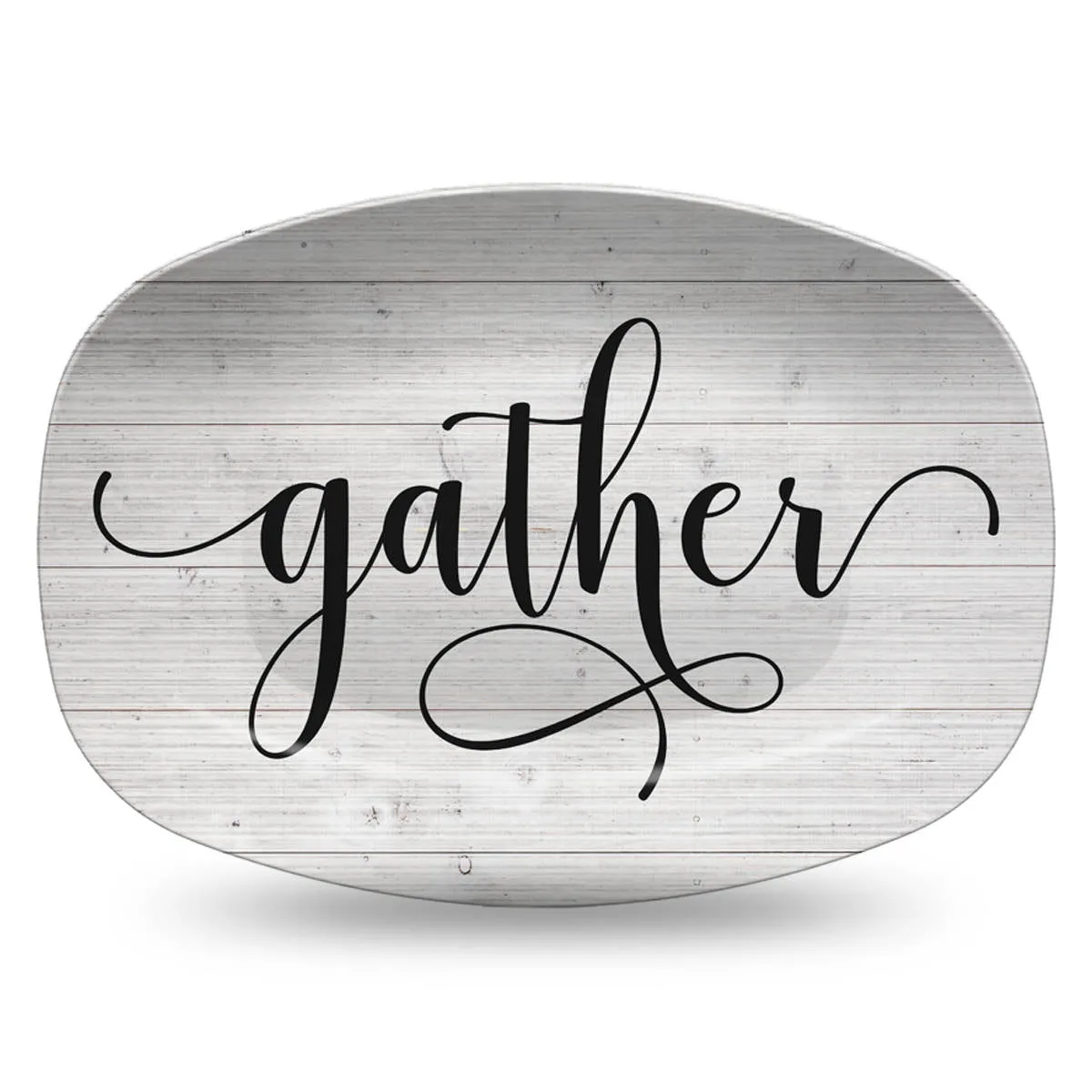 White Wood Farmhouse Inspired Script Platter | Choice of Text: Gather - Thankful - Blessed - Celebrate - Grateful - Custom