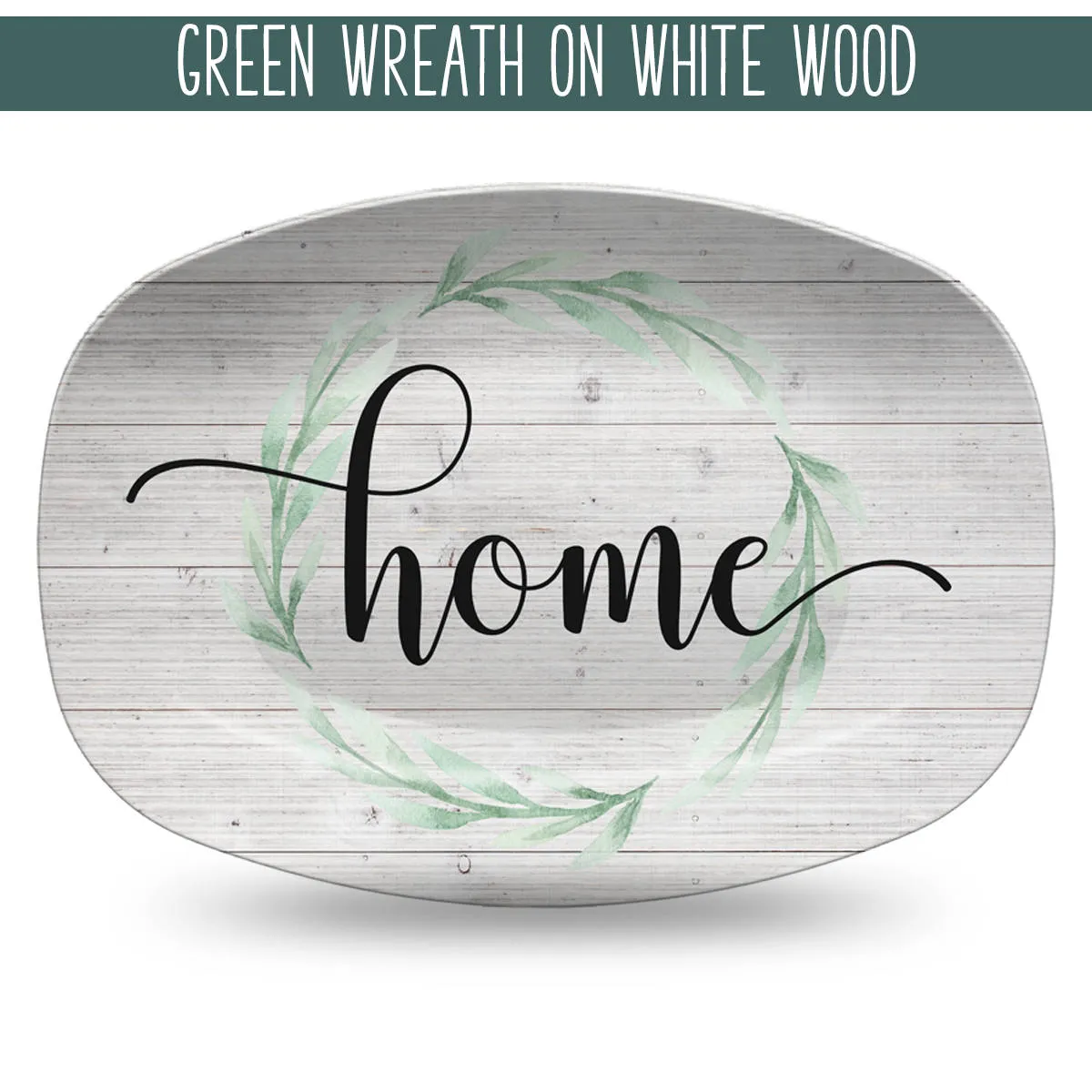 White Wood Farmhouse Inspired Script Platter | Choice of Text: Gather - Thankful - Blessed - Celebrate - Grateful - Custom