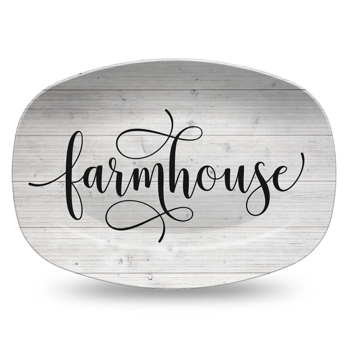 White Wood Farmhouse Inspired Script Platter | Choice of Text: Gather - Thankful - Blessed - Celebrate - Grateful - Custom