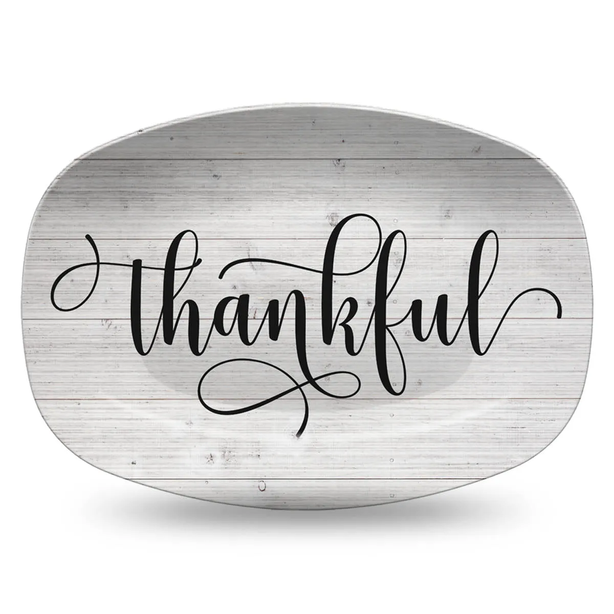 White Wood Farmhouse Inspired Script Platter | Choice of Text: Gather - Thankful - Blessed - Celebrate - Grateful - Custom