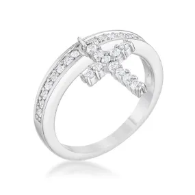 WildKlass 0.2ct CZ Rhodium Plated Cross Charm Ring