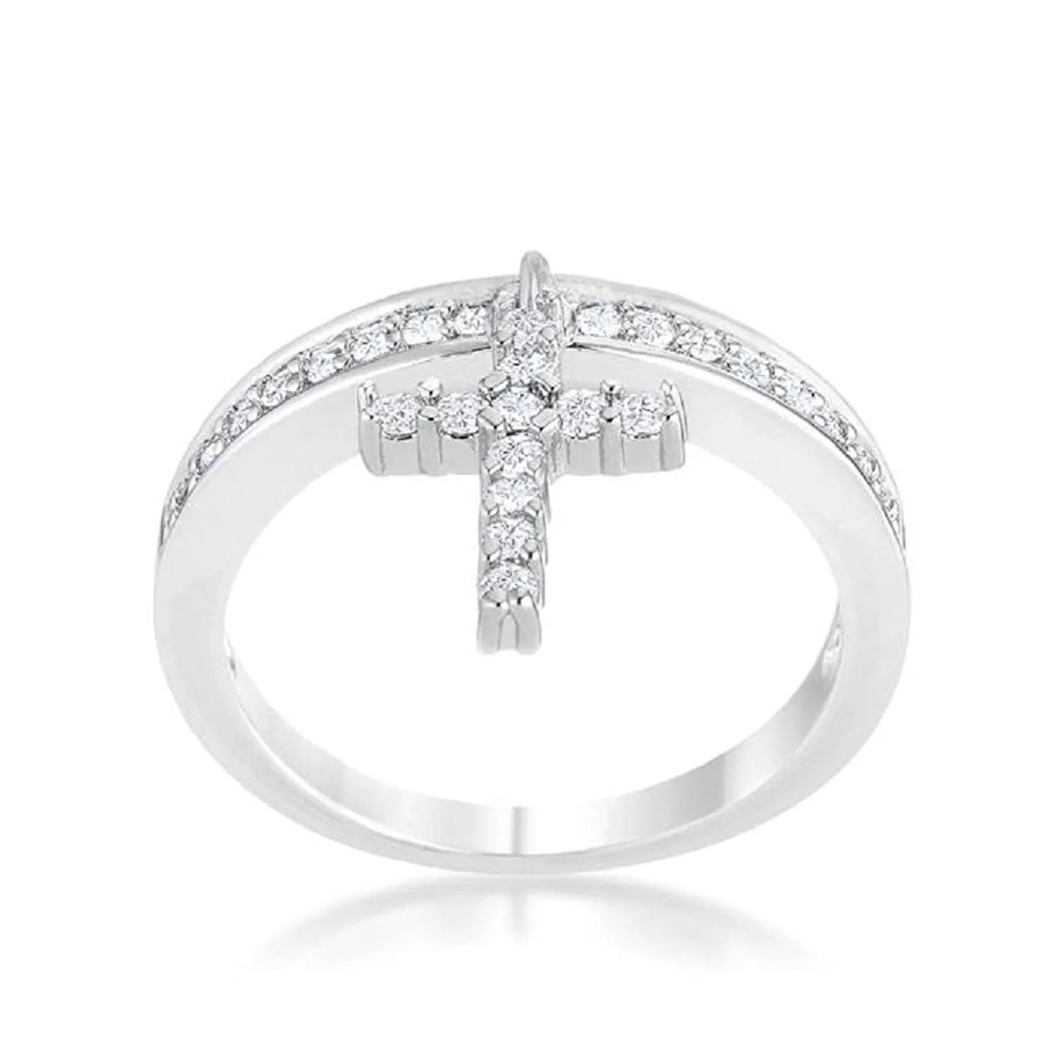 WildKlass 0.2ct CZ Rhodium Plated Cross Charm Ring