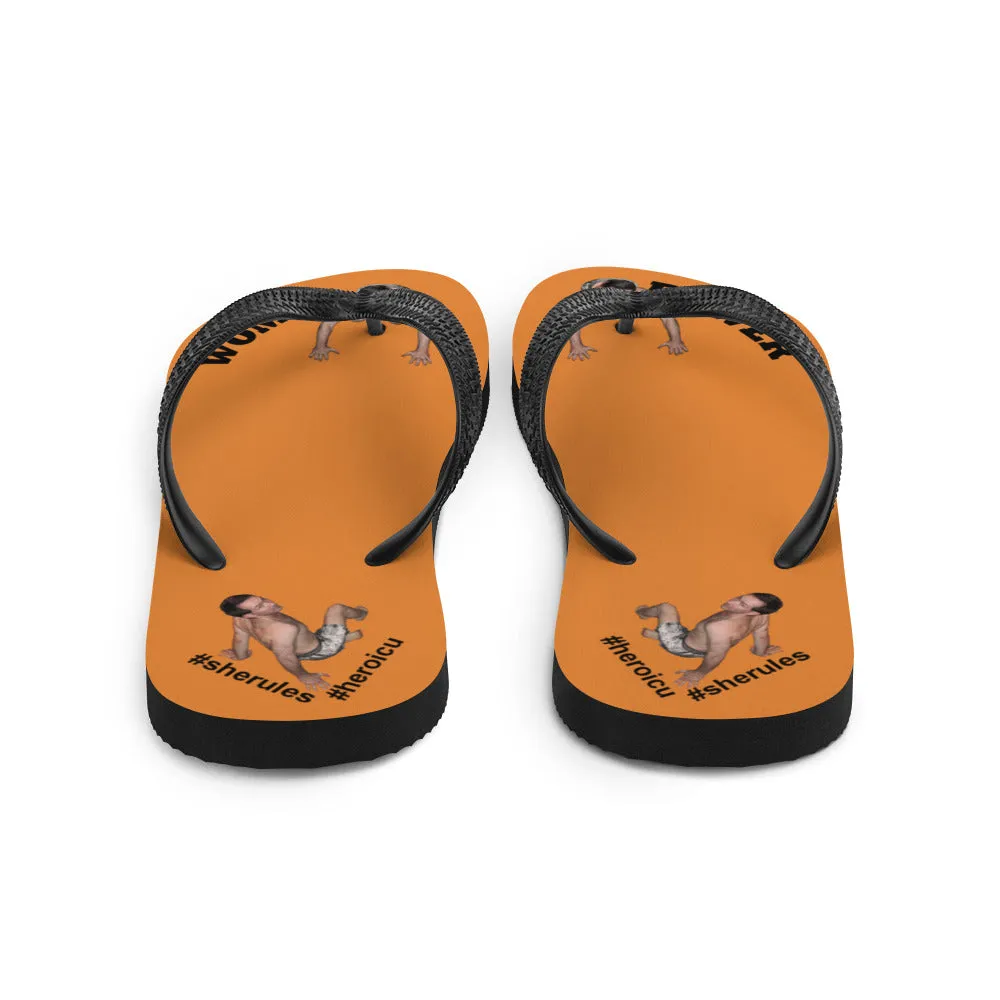 Woman Power Fabric Top Flip Flop Sandal Has Men Bow To Your Toes Orange Color with Black Letters (NEW 2023-04)