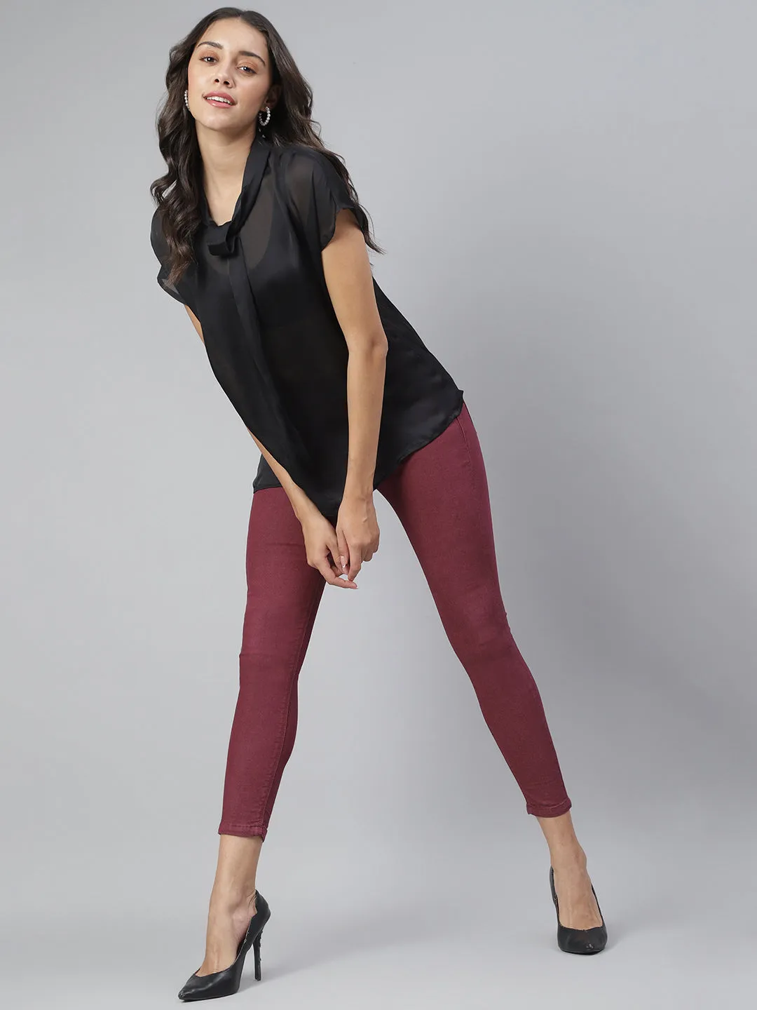 Women Burgundy Skinny Fit Jegging