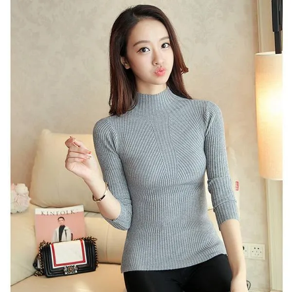 Women Fashion Sweater 2018 New Autumn Winter Gray Red Black Tops Women Knitted Pullovers Long Sleeve Shirt Female Brand Clothing