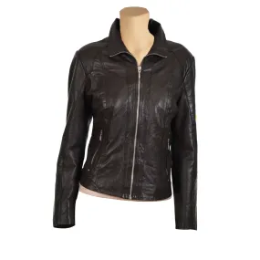 Women's classy brown leather jacket with collars