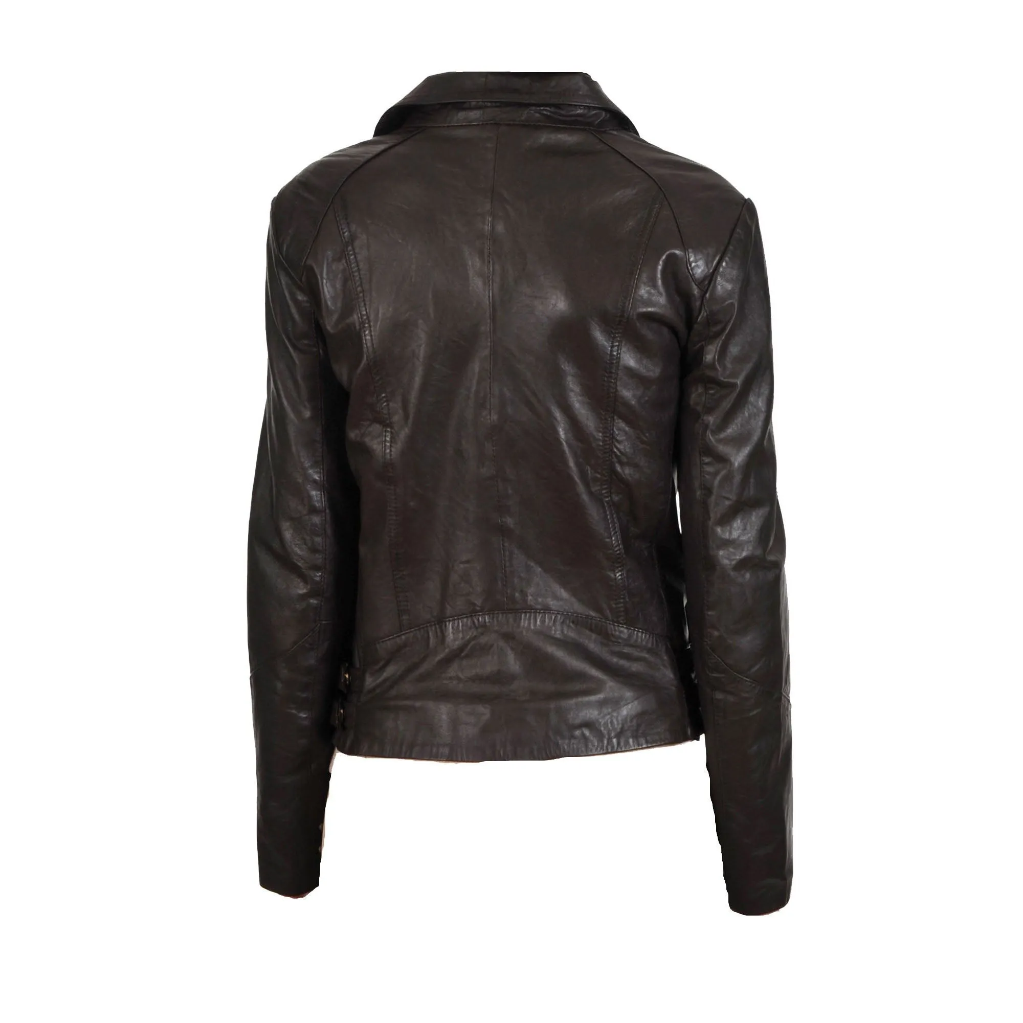 Women's classy brown leather jacket with collars