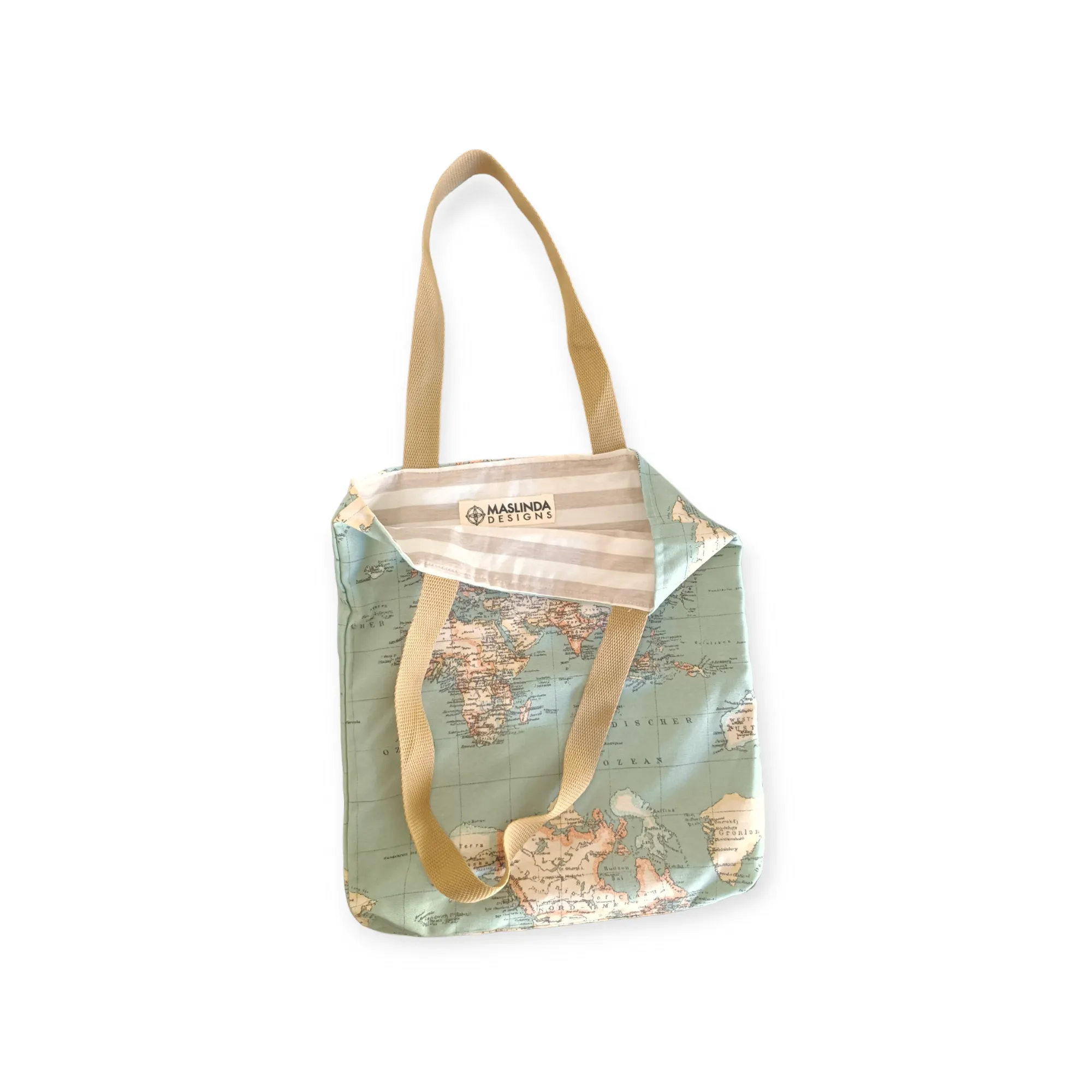 World Map Print Fabric Tote Bag - Blue