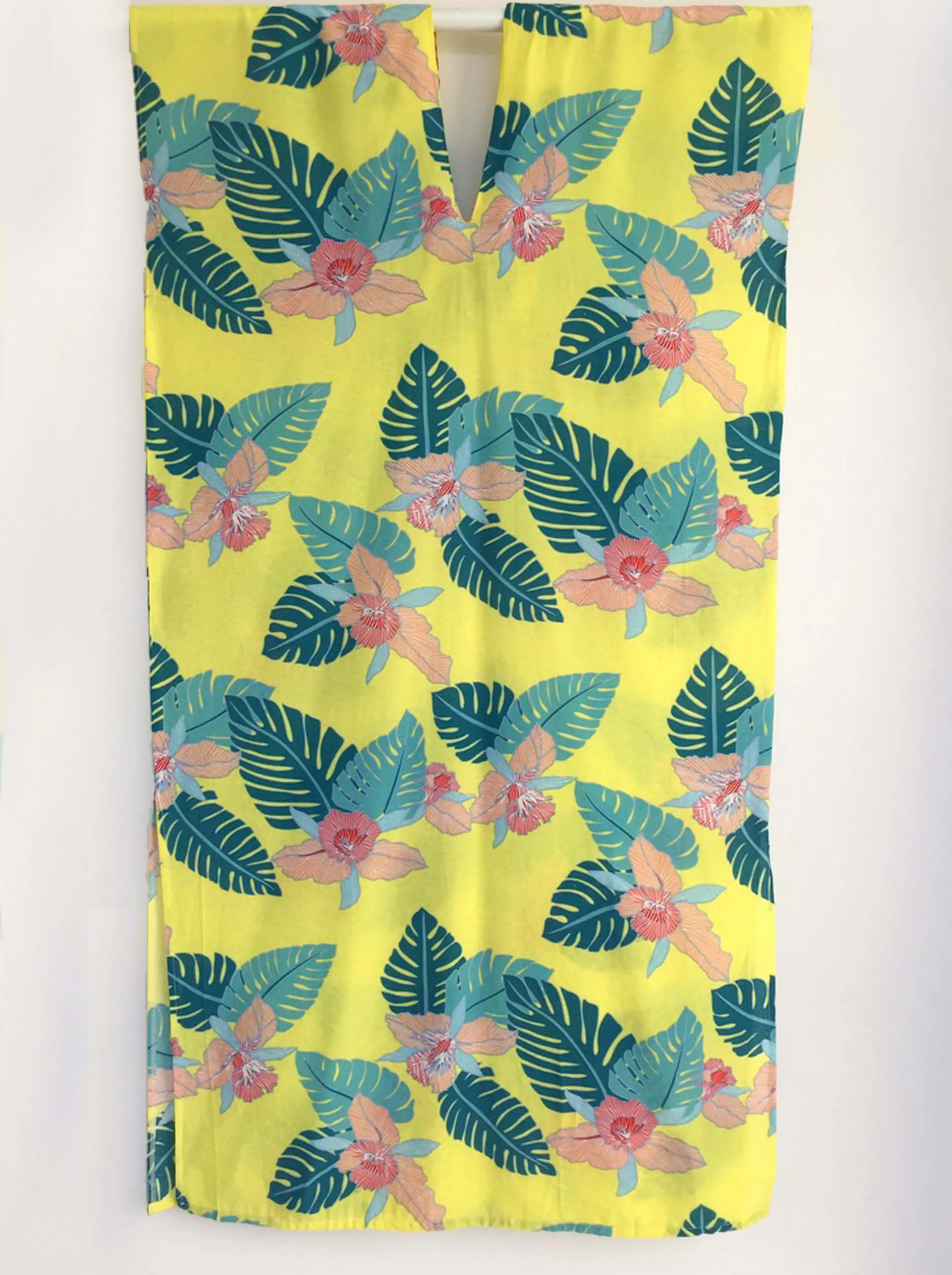 Yellow Palm Print Kaftan Dress