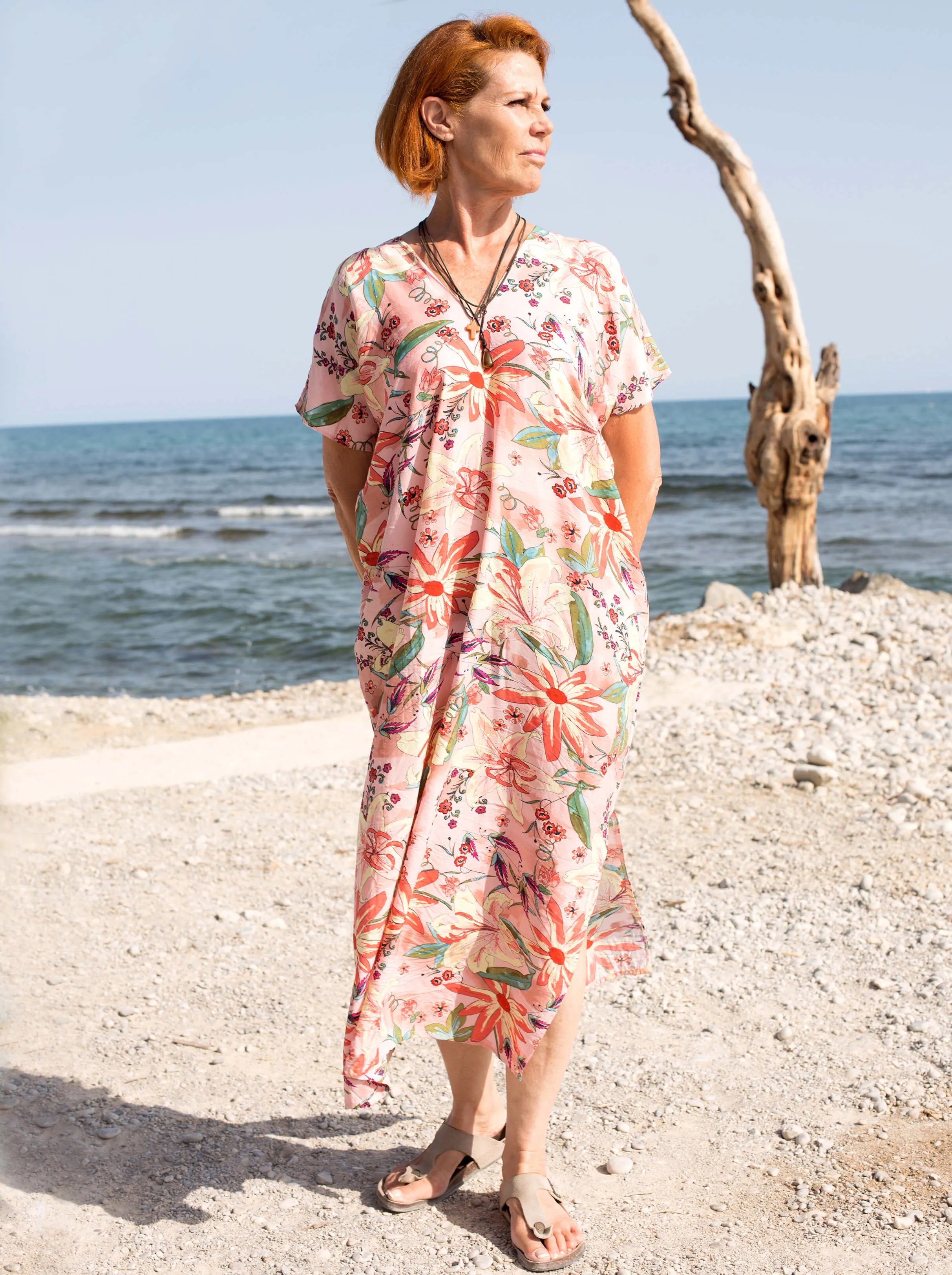 Yellow Palm Print Kaftan Dress