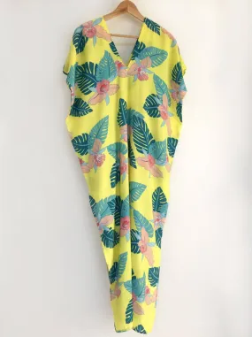 Yellow Palm Print Kaftan Dress