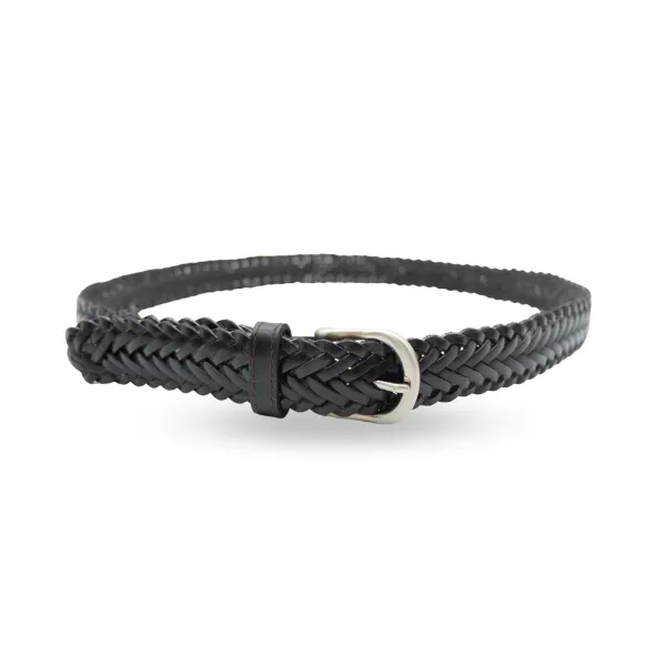 ZAREH - Womens Dark Brown Plaited Leather Belt with Silver Buckle